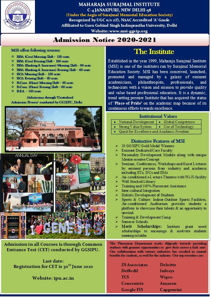 Admission Information 21 Maharaja Surajmal Institute